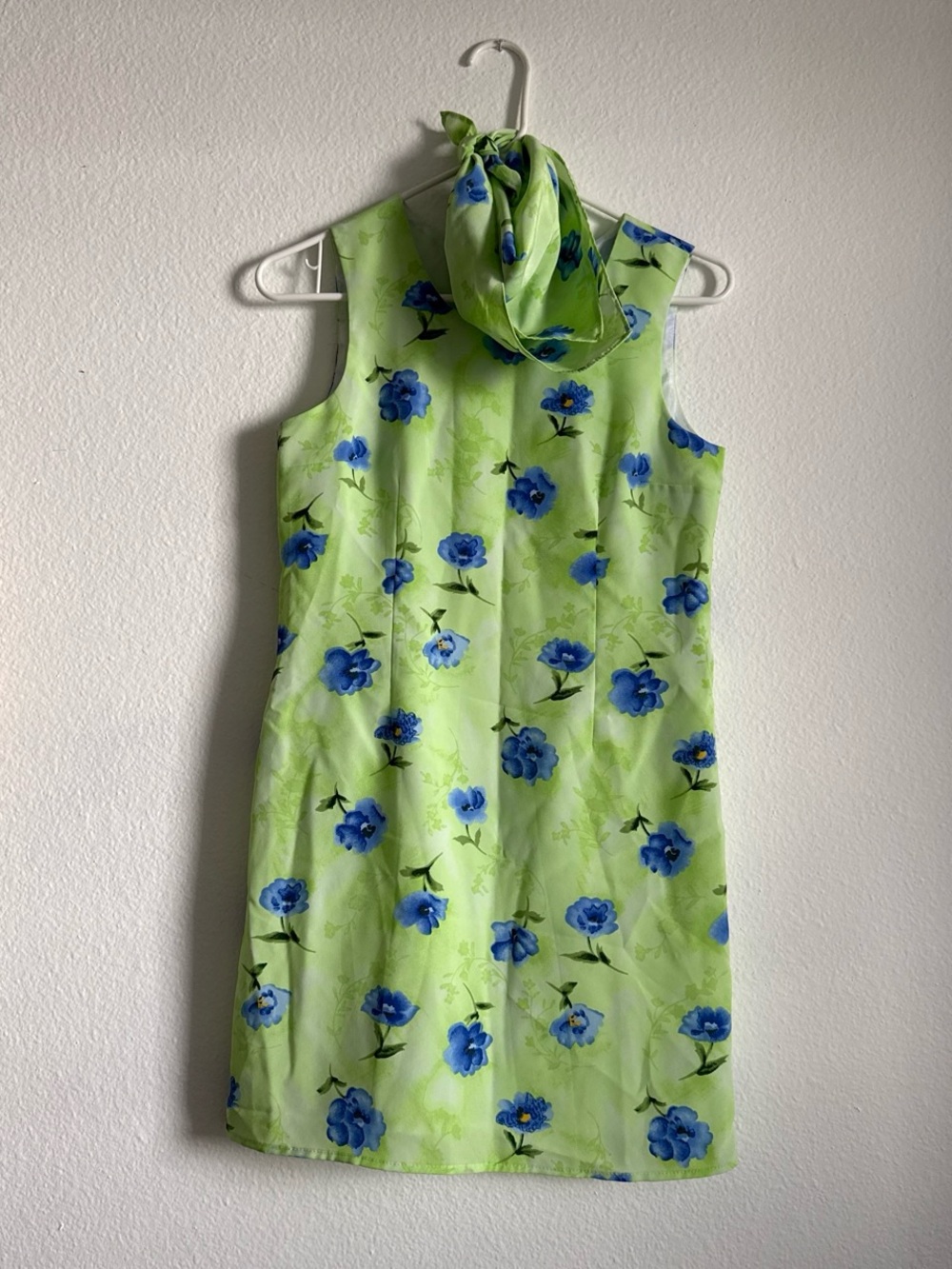 My Michelle Lime Green Dress with Blue Floral Print